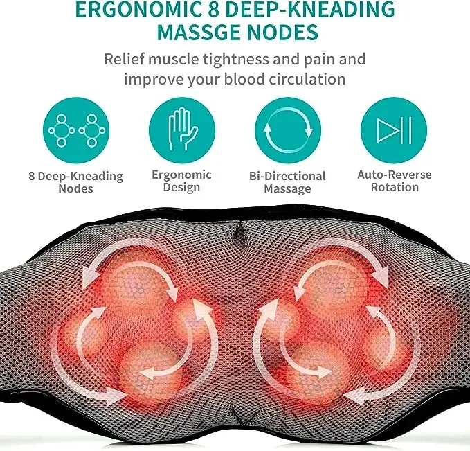 Neck and Back Massager with Heat Function 8 Kneading Nodes Adjustable Speeds 15-Minute Auto-Shutoff Lightweight Daily Use