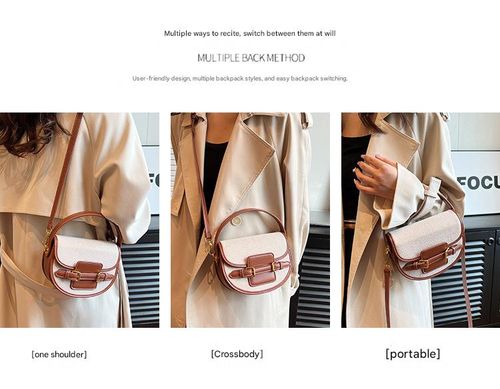 Semi-Circle Saddle Bag - Color-Block Korean Style Crossbody Purse