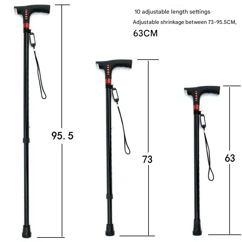 Multi-functional Elderly Walking Cane with LED Lighting, Alarm, Radio, and Telescopic Smart Design for Outdoor Hiking and Mountaineering