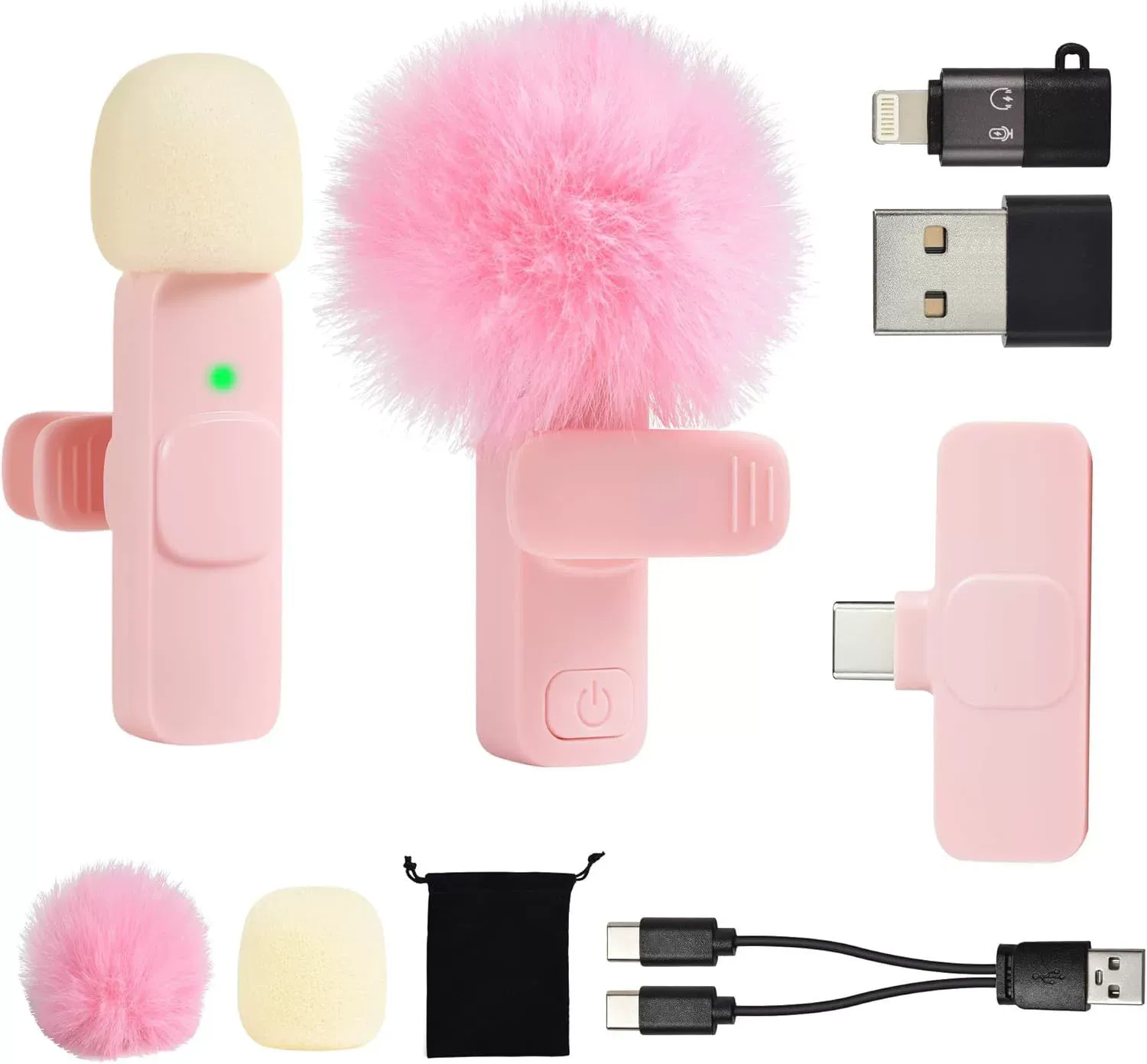 New  Pink Wireless Lavalier Microphone, One-to-Two with Reverb and Noise Reduction for Live Streaming