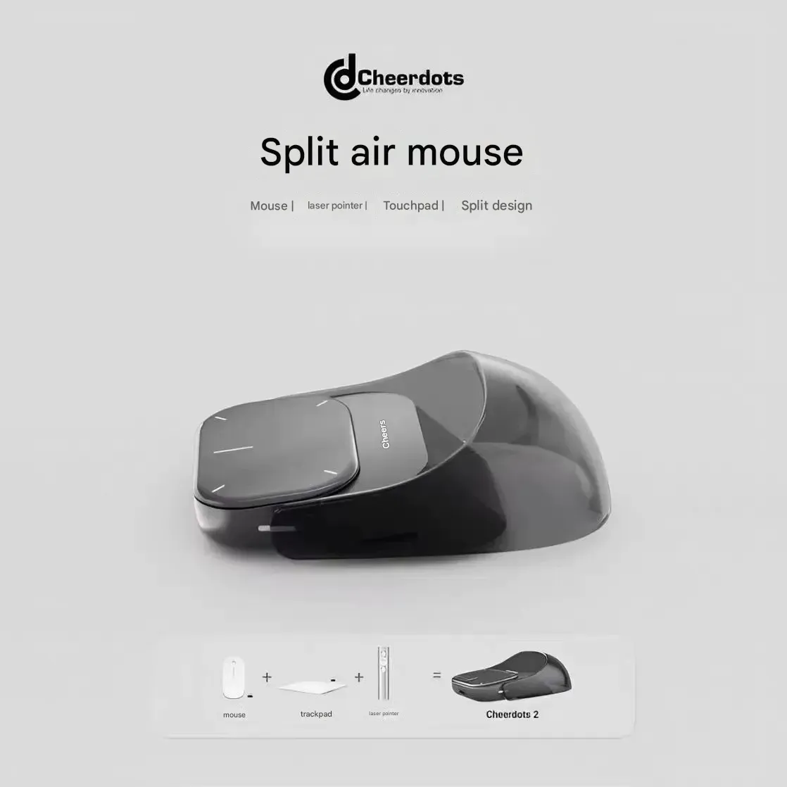 Cheerdots2 3-in-1 Split Air Mouse & Presentation Remote | Bluetooth PPT Clicker with Laser Pointer