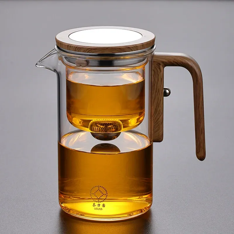 Gravity Teapot with Detachable Filter - All-Glass Heat-Resistant Tea Maker with Magnetic Lid for Gongfu Tea