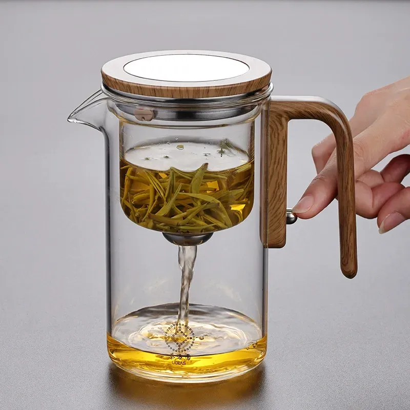 Gravity Teapot with Detachable Filter - All-Glass Heat-Resistant Tea Maker with Magnetic Lid for Gongfu Tea