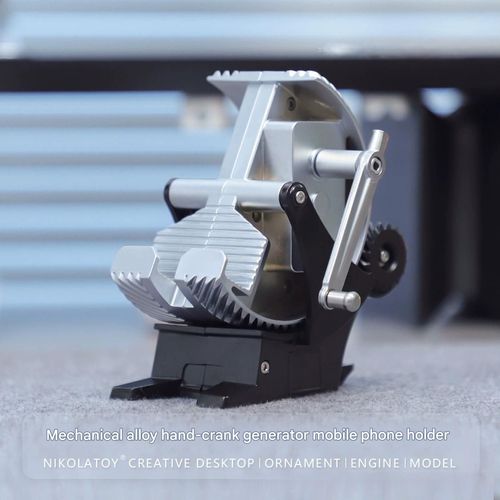 New 2025 All-Metal Mechanical Alloy Phone Holder with Gear Knob and Hand Crank Generator