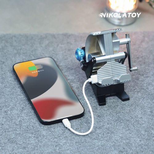 New 2025 All-Metal Mechanical Alloy Phone Holder with Gear Knob and Hand Crank Generator