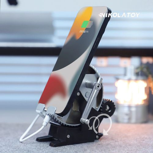 New 2025 All-Metal Mechanical Alloy Phone Holder with Gear Knob and Hand Crank Generator