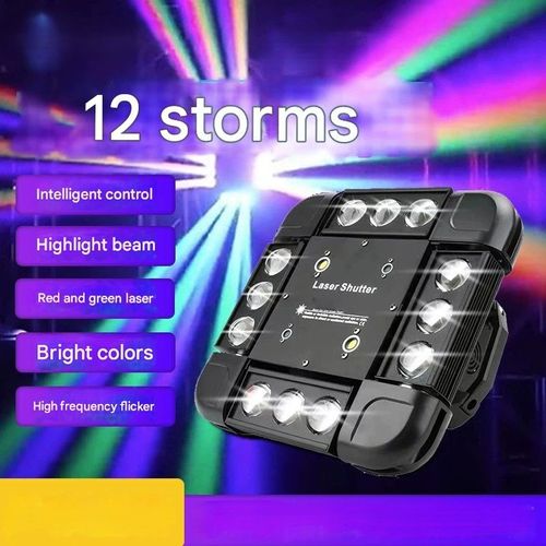 12 Storm Laser Lights, LED Strobe Laser Moving Head Lights, KTV Bar Stage Lighting Rotating Beam Lights
