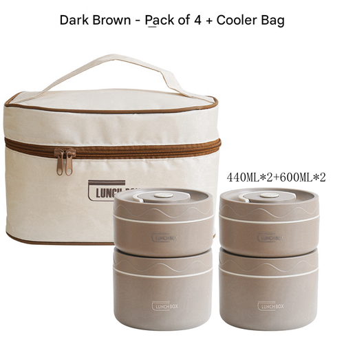 Portable Insulated Food Lunch Container Set, 4 Counts Thermal Lunch Boxes & 1 Count Insulated Bag, 4 Separate Stackable Lunch Container for Adult & Kids, Meal Prep Containers, Durable Bento Box