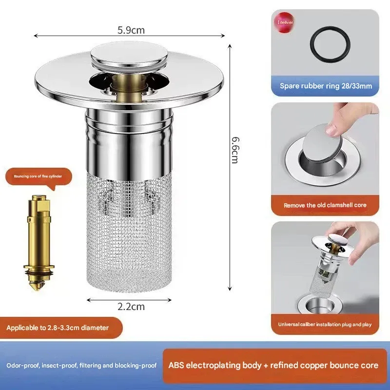 （2 packs）Sink Pop-Up Drain Stopper, Brass Push-Type Pop-Up Core with Leak-Proof Seal for Washbasin