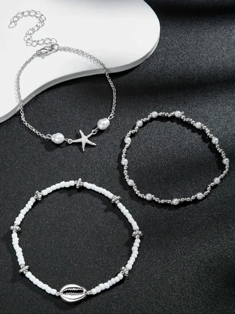 Women's Boho Style Starfish & Shell Decor Anklet, Fashionable Beaded Anklet for Beach Party Vacation, Elegant All-match Fashion Accessories for Daily Wear, Trendy Jewellery Accessories