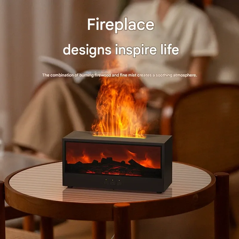 Vintage Fireplace Aroma Diffuser, 3D Simulated Flame Humidifier, Remote-Controlled Home Desktop Humidifier and Essential Oil Diffuser