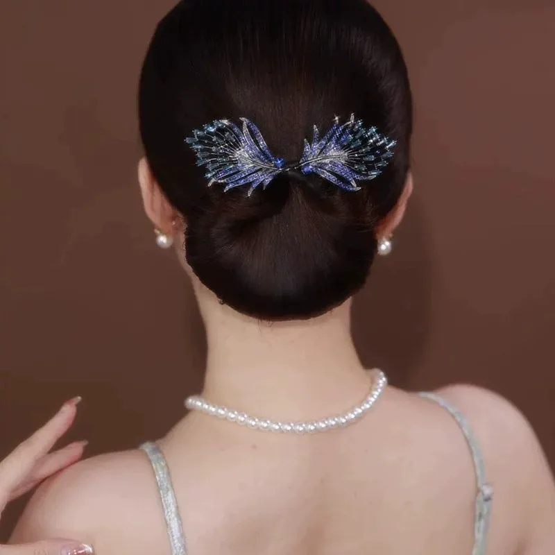 Elegant Blue Feather Hair Updo Tool | Salon-quality Bun Maker