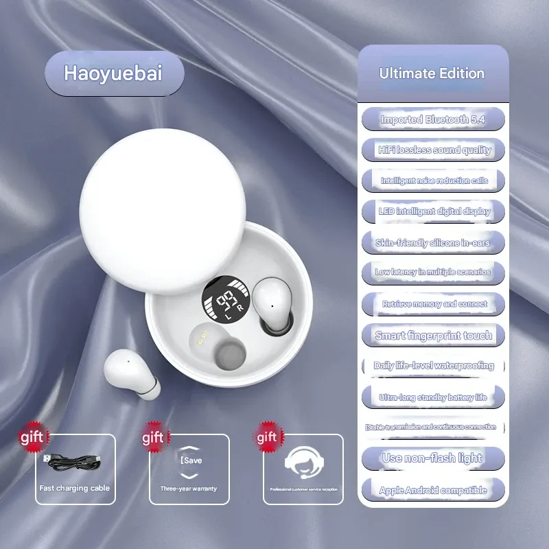 SK26 Bluetooth Slide Earphones - New In-Ear Wireless Noise Cancelling Ultra-Compact Mini Sleep Dual Earbuds