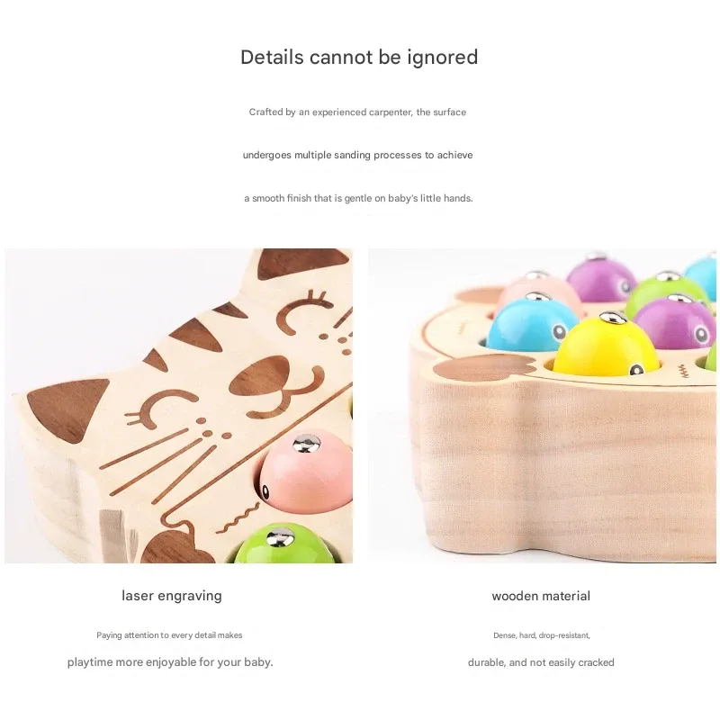 Wooden Magnetic Fishing Game for Kids – Pretend Play Early Education Toy with Fishing Rod