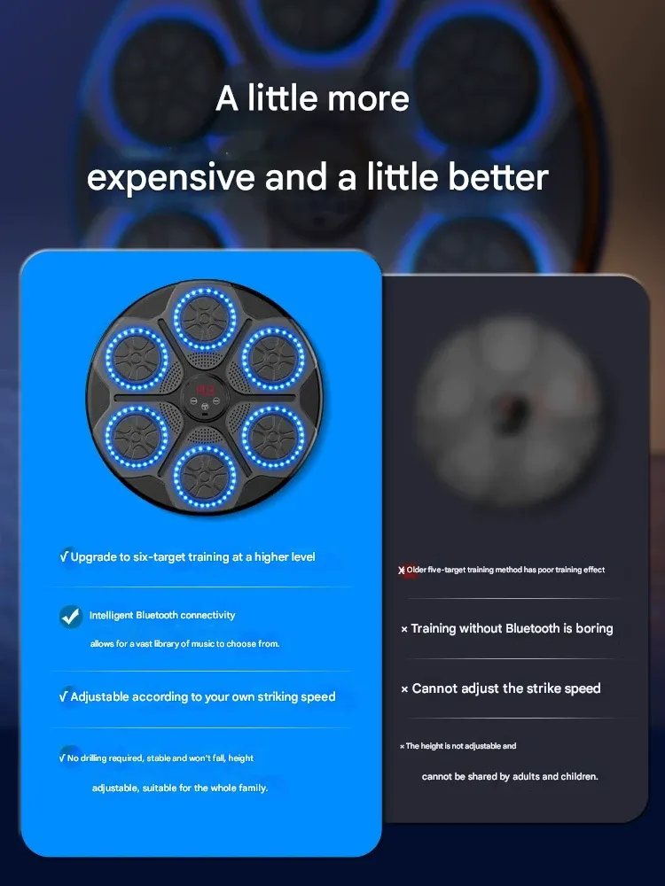 Music Boxing Machine - Smart Home Fitness Wall Target with Adjustable Height for Adult & Child Parent-Child Training, Includes 2 Pairs of Gloves