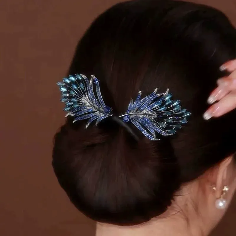 Elegant Blue Feather Hair Updo Tool | Salon-quality Bun Maker
