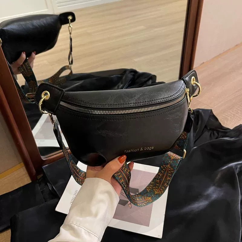 Spring-Summer New Textured Chest Bag Wide Strap Retro Versatile Commuter Crossbody Bag