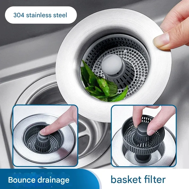 （2 packs）Stainless Steel Kitchen Sink Pop-up Drain Basket Strainer Sink Filter Plug Stopper