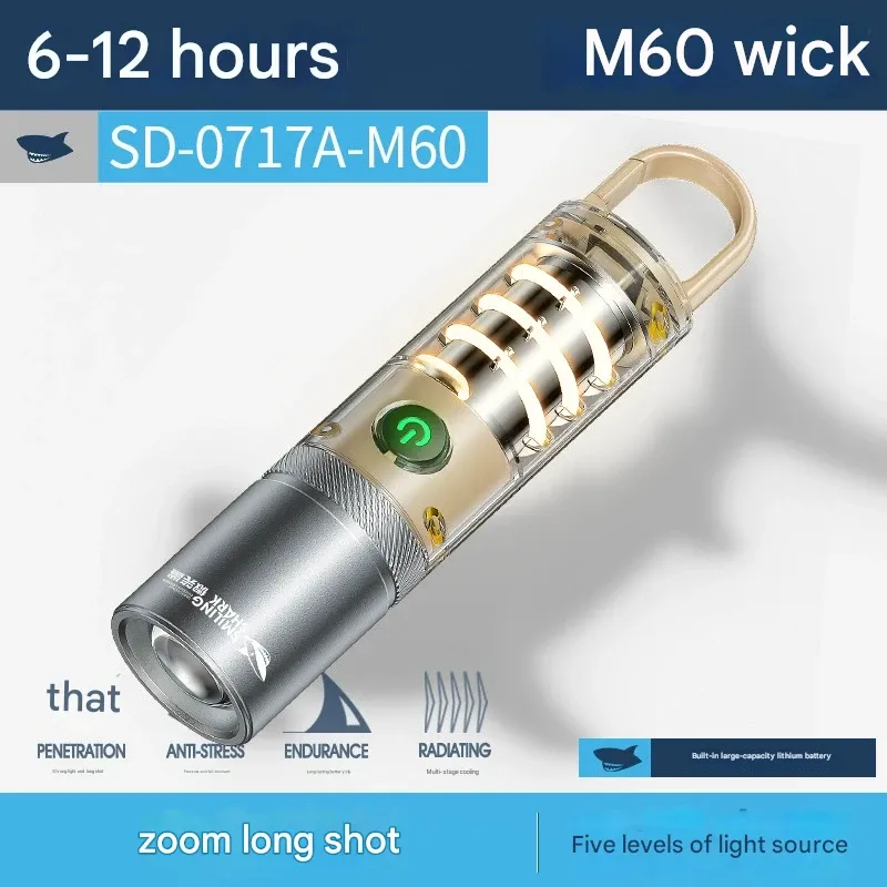 Smiling Shark Outdoor Multi-function Flashlight - High Lumen Long-Range Camping Lantern with Hook for Wide Flood Work Light