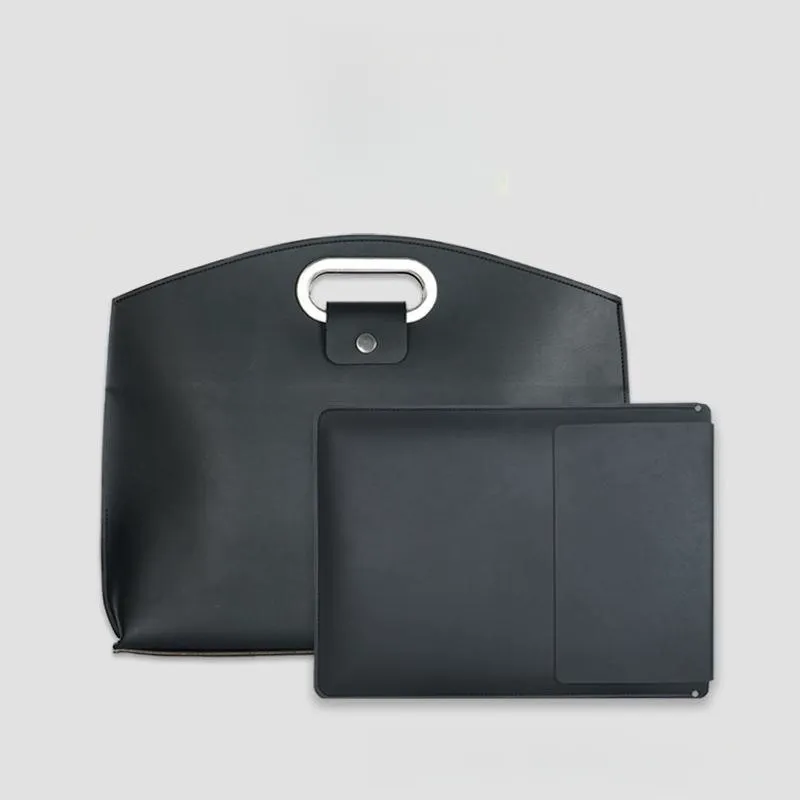 Handheld Leather Laptop Briefcase - Water-Resistant Minimalist Business Office Bag