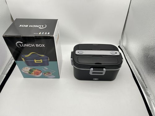 3-Minute Food Warmer | Portable Electric Lunch Box - Home Office Car Use | No-Water One-Touch Heating | Includes Utensil Storage Pouch