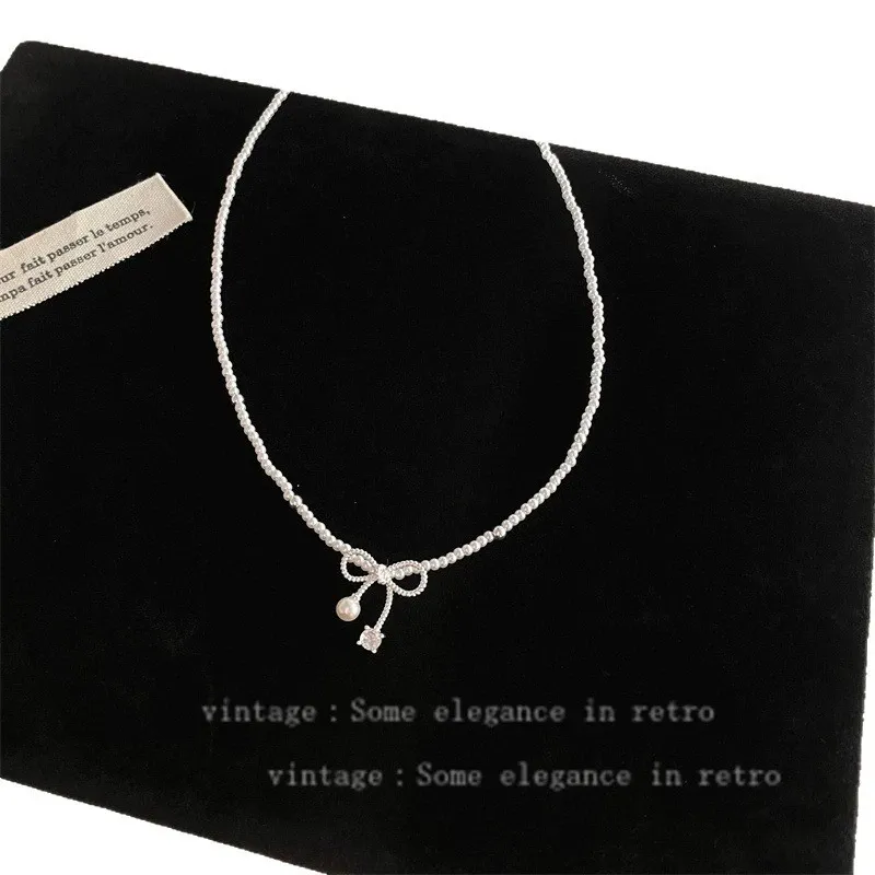 Dainty Bow Zircon Necklace – Korean-Inspired Elegant & Delicate Collarbone Chain