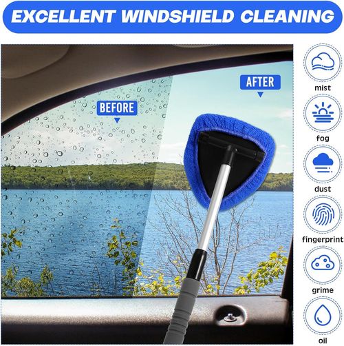 Glass Car Defogger Brush  Windshield Cleaning Brush  Telescopic Window Brush with Microfiber Wiper