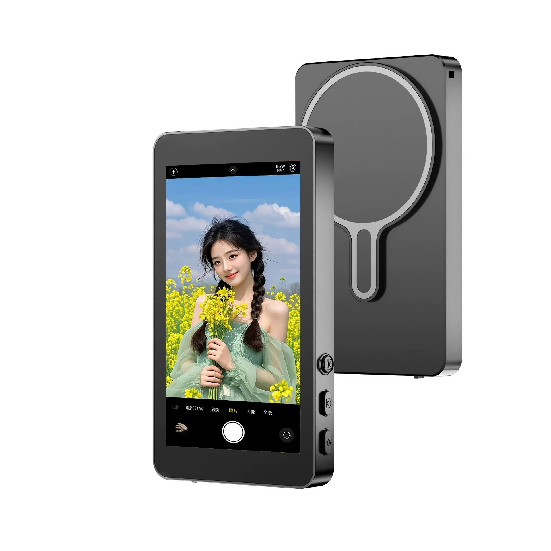 Tech Revolution! Magnetic Wireless Display Mirroring + Rear Camera Selfie Monitor! iPhone & Android Compatible – Your Ultimate Hands-Free Shooting Kit!