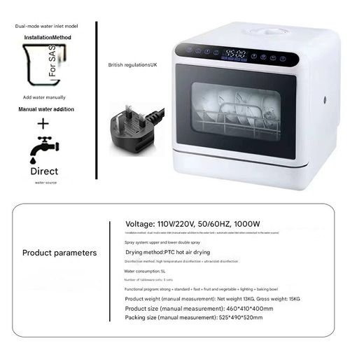 New Household Countertop Dishwasher  No Installation Required | Full-Automatic Smart Wash with Sterilization & Drying | Professional Fruit Vegetable Pesticide Removal