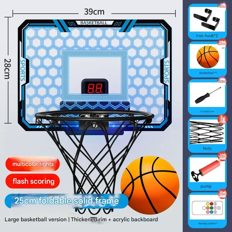 Kids' Transparent Scorekeeping Dunkable Basketball Hoop - No-Drill Over-the-Door Indoor Basketball Set