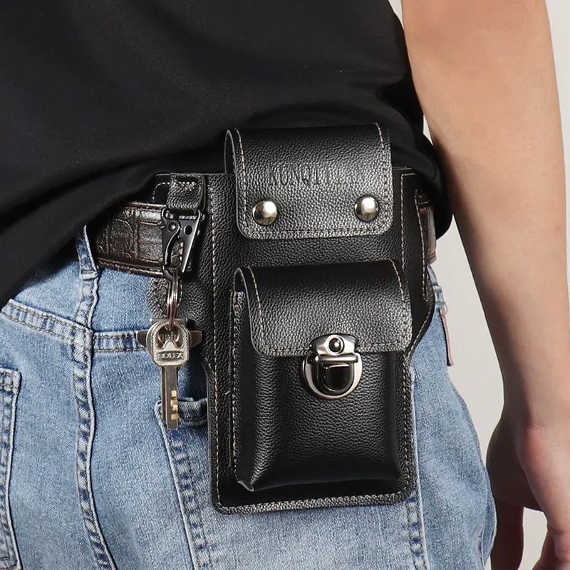 Multi-Functional Men's Belt Bag - Phone Case with Key Holder, Crossbody & Belt Loop for Work & Outdoor