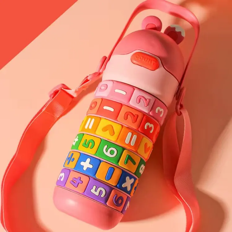 430ml Creative & Educational Insulated Cup for Kids - Portable Anti-fall Cartoon Straw Cup for Kindergarten Babies - Cute Large Capacity Water Bottle