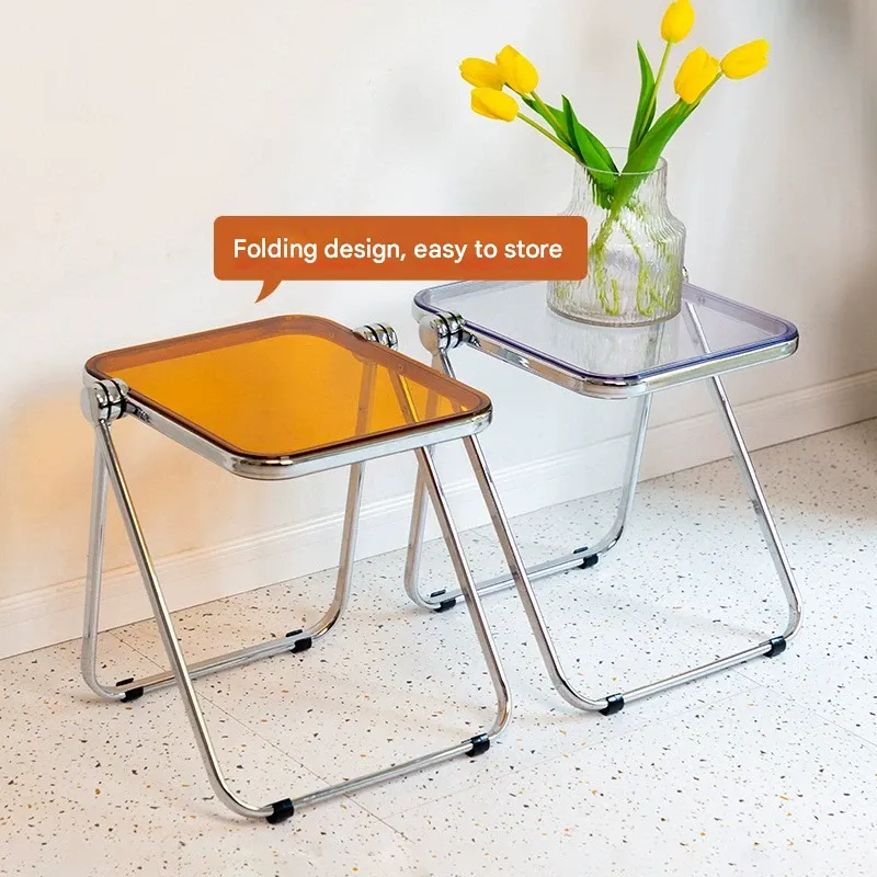Transparent Amber Acrylic End Table for Living Room - Foldable Low Table for Bedside, Stylish Furniture