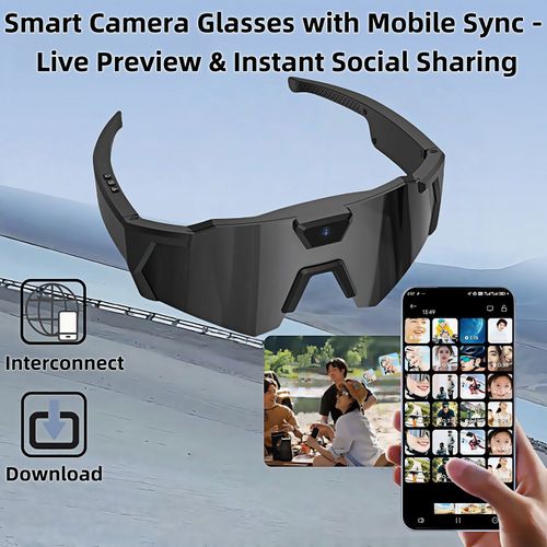 Outdoor Cycling Sunglasses, Smart Glasses with Camera for HD Photo Video, Windproof Ski Goggles