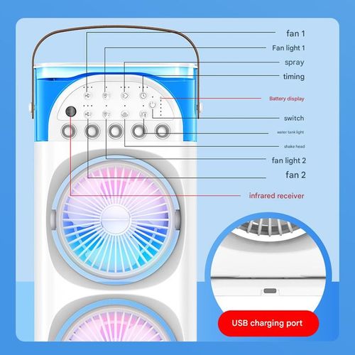 Cooling 5-Hole Mist Dual Fan  Home Office Desktop Cooling Aroma Diffuser with RGB Color Lights