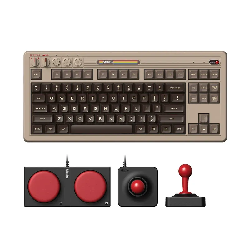 C64 Retro Mechanical Gaming Keyboard  Wireless Bluetooth 3-Mode 87-Key with Joystick