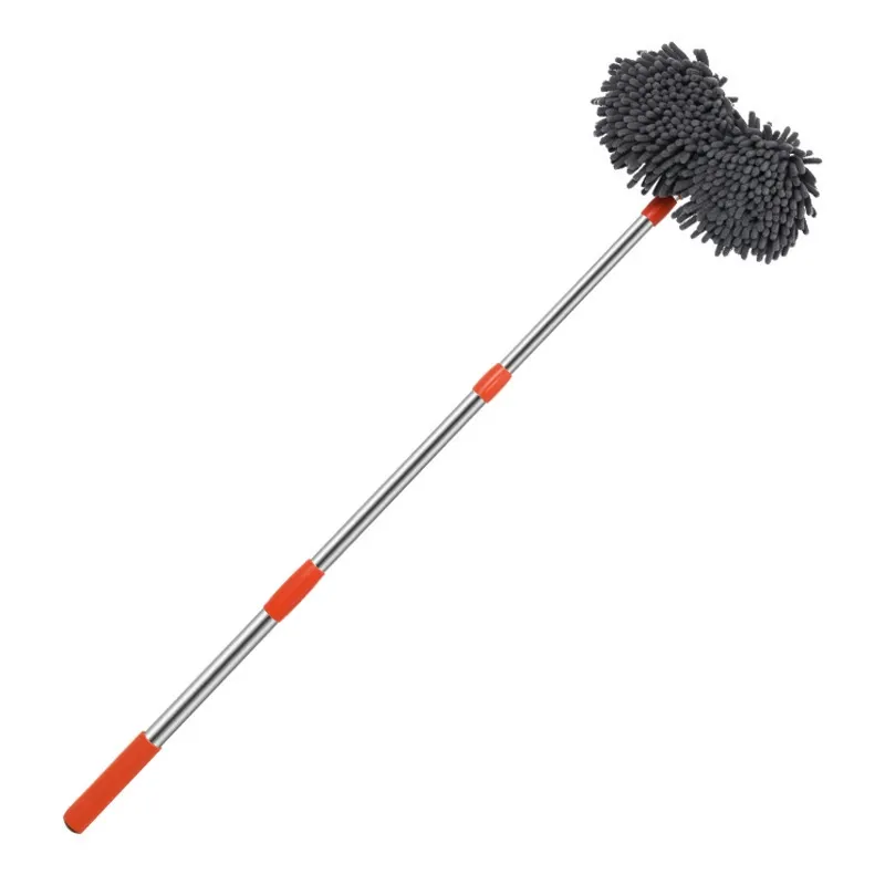 Car Washing Mop with Rotating and Telescoping Handle, Soft Bristle Brush, Long Handle, Dual-Head Car Cleaning Mop