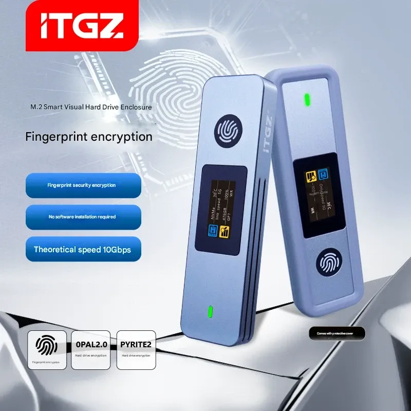 ITGZ Portable M.2 NVMe SSD External Enclosure with Visual Fingerprint Encryption
