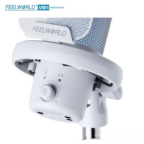 FEELWORLD VM1-AS-W USB Condenser Gaming Microphone – One-Key Noise Reduction & Mute