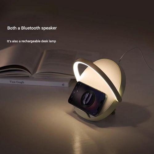 Retro Bluetooth speaker with high sound quality and good appearance, 4-in-1 function: night light, mobile phone holder, wireless charger and dual subwoofer surround sound