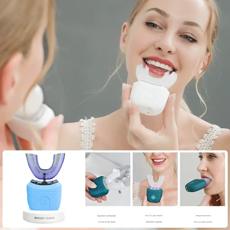 U-Shaped Electric Toothbrush for Adults  Waterproof Sonic Silicone Brush with Soft Bristles  Rechargeable Automatic Timer Teeth Cleaner