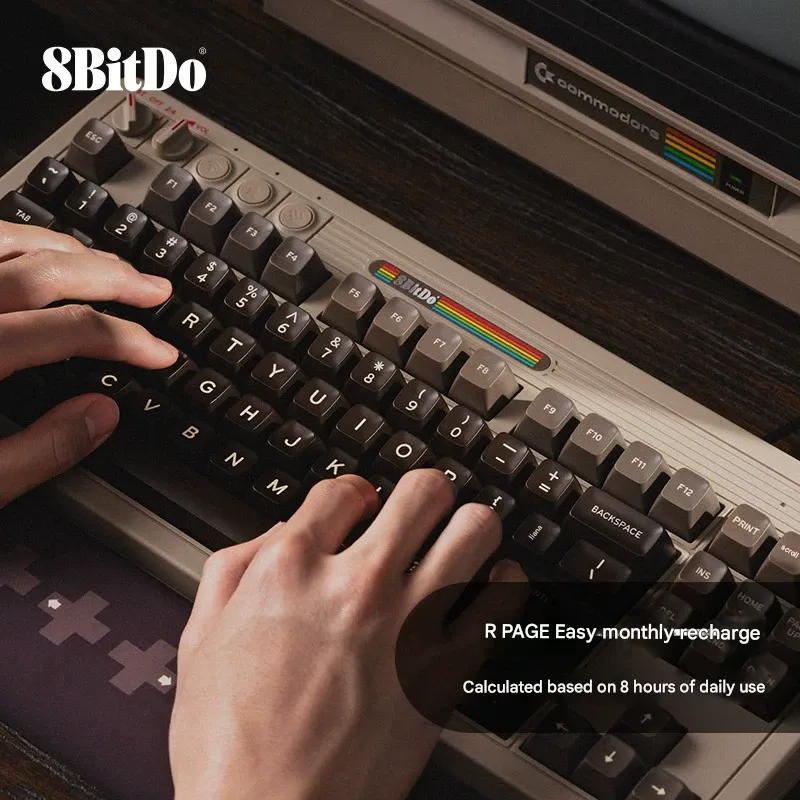 C64 Retro Mechanical Gaming Keyboard  Wireless Bluetooth 3-Mode 87-Key with Joystick