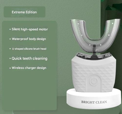 U-Shaped Electric Toothbrush for Adults  Waterproof Sonic Silicone Brush with Soft Bristles  Rechargeable Automatic Timer Teeth Cleaner