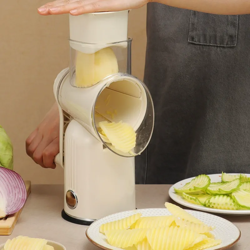 Kitchen Multi-function Rotary Vegetable Cutter - Hand Cranked Vegetable Slicer, Grater and Shredder for Home Use