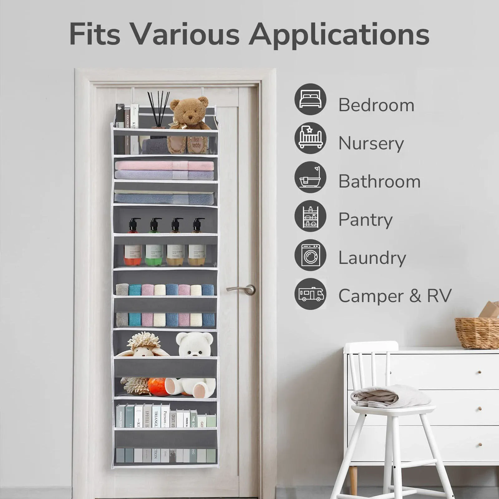 6-Tier Over-the-Door Hanging Storage Organizer with Large Non-Woven Fabric Pockets