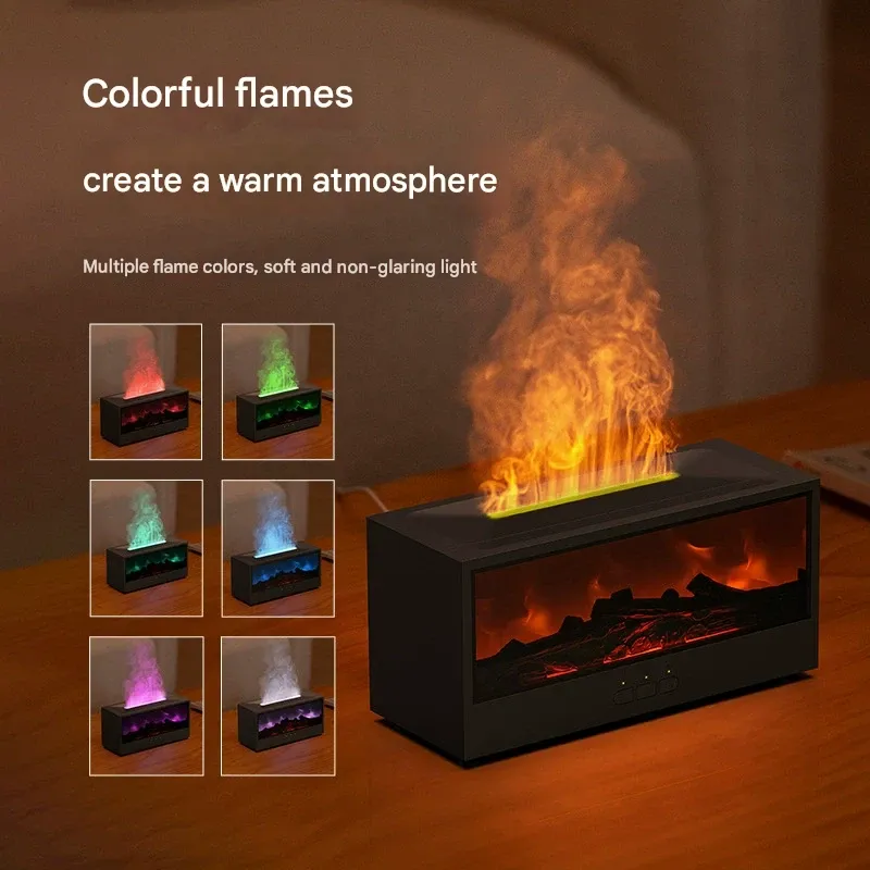 Vintage Fireplace Aroma Diffuser, 3D Simulated Flame Humidifier, Remote-Controlled Home Desktop Humidifier and Essential Oil Diffuser