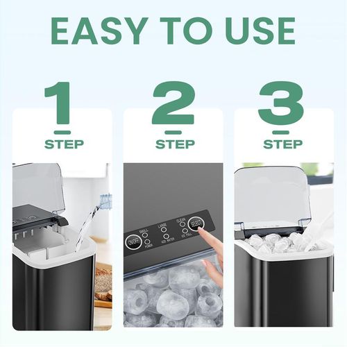 Sweet Furniture S-Countertop Ice Maker, Portable Ice Machine Self-Cleaning with Scoop, Basket and Handle, 9 Cubes in 6 Mins, 2 Sizes of Bullet Ice