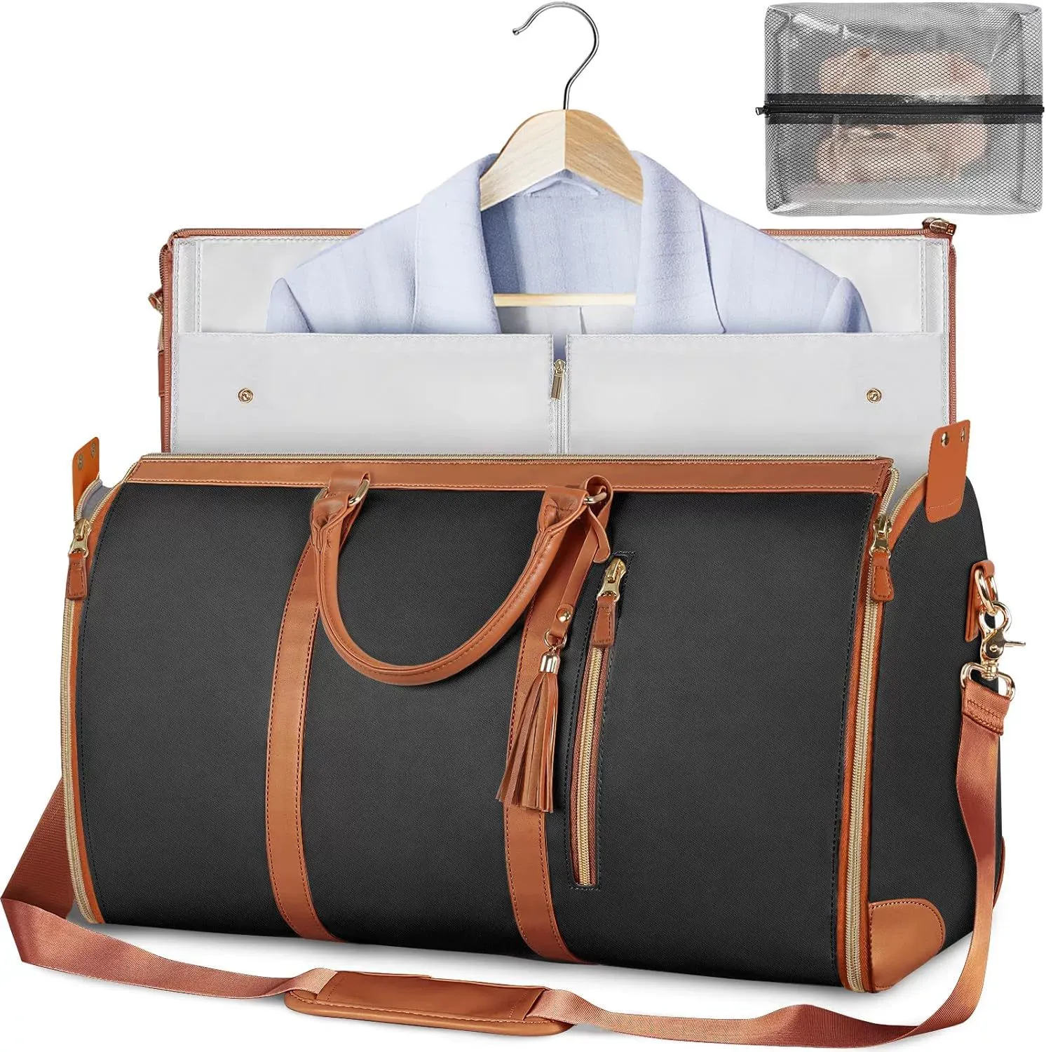 Multi-Functional Expandable Travel Bag - Foldable PU Leather Briefcase & Crossbody Sling for Business Trips