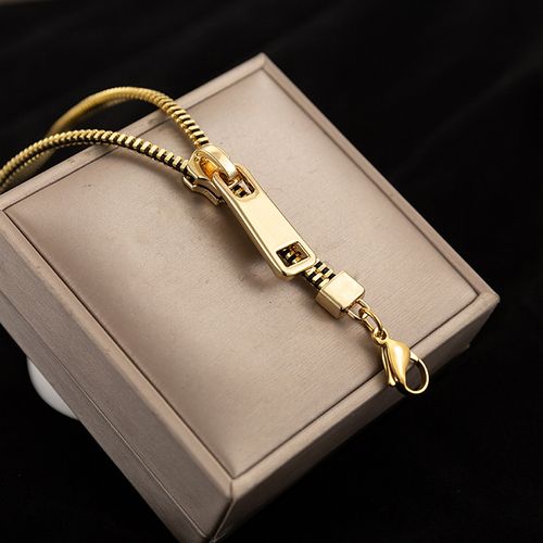 Niche Designer Double-Way Zipper Collarbone Necklace  New Couple's Luxury Minimalist Statement Layered Chain Collar