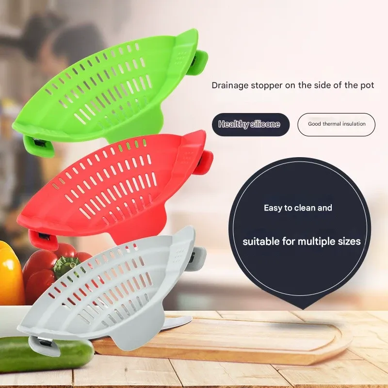 Kitchen Silicone Water Drainer  Pot Edge Water Baffle  Wide-Mouth Vegetable Noodle Filter